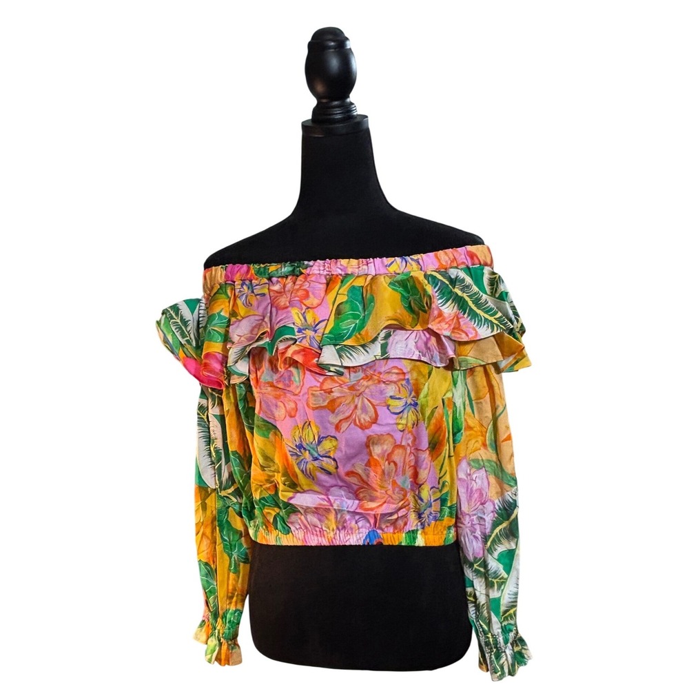 Alden Adair Kelly Top Santiago Floral Off Shoulder Ruffle Crop‎ Blouse NWT L